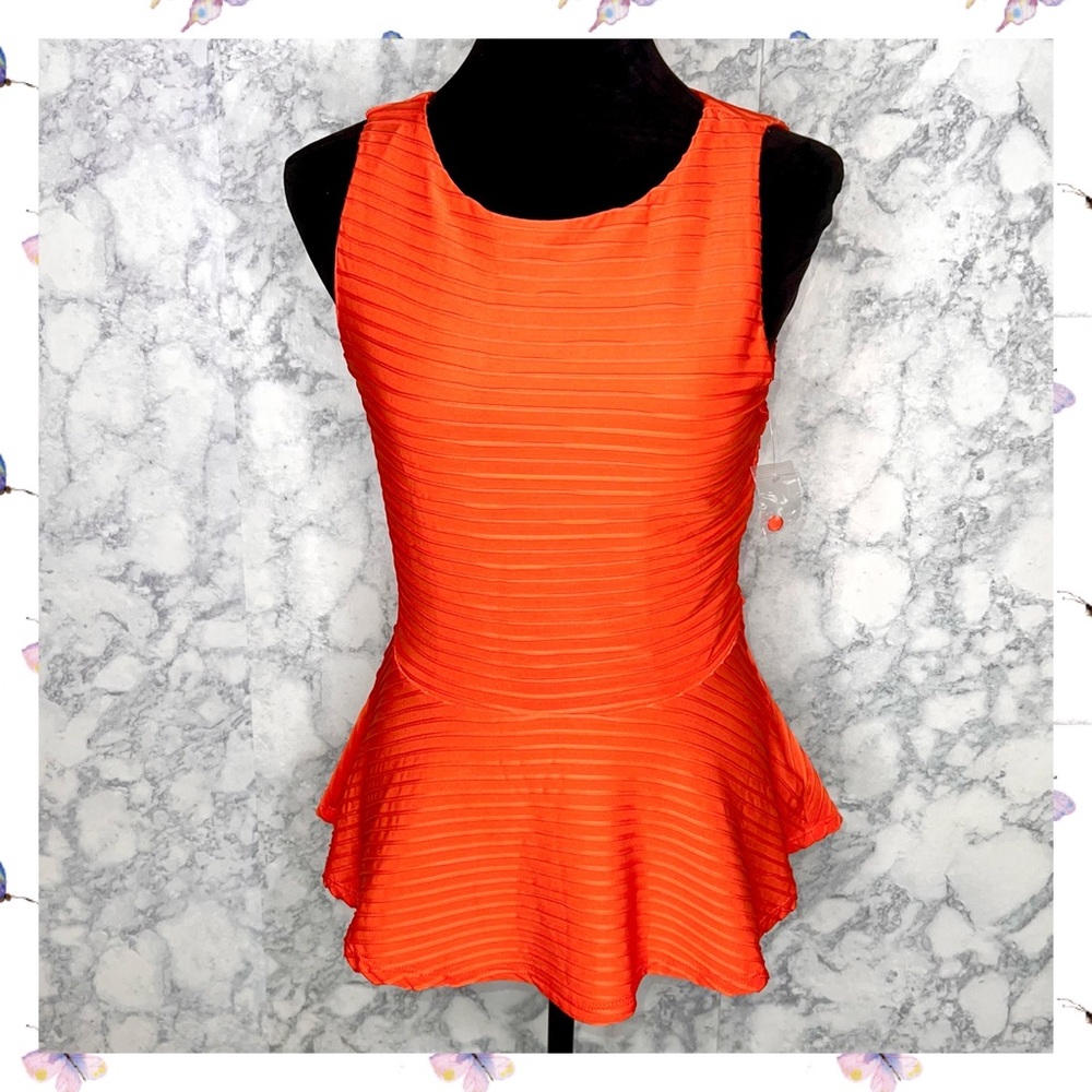 Bisou Bisou Orange Peplum Women’s Small Sleeveless Fit Flare Y2K Blouse